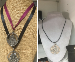 Colgante con la Virgen del Pilar - cuero y cinta - Zaragoza Ole Souvenirs
